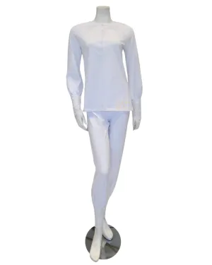 M8909 Lace Raglan Sleeves Button Down White Cotton Pajamas Set
