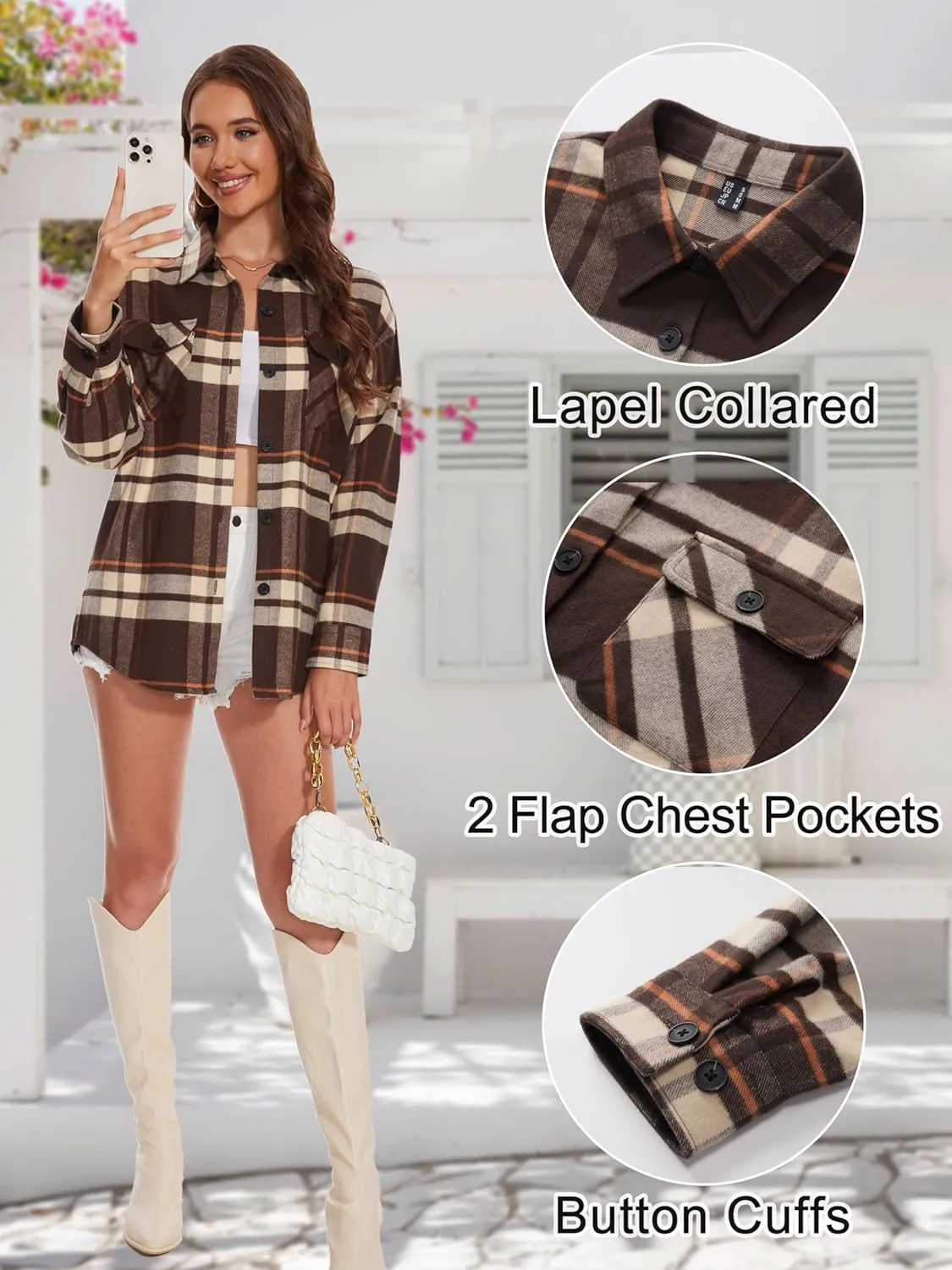 MAGCOMSEN Women's Flannel Plaid Shirts Button Down Long Sleeve Soft Flannel Shacket Loose Fit Casual Blouse Tops
