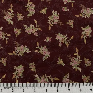Maroon Rose Branches Cotton Print