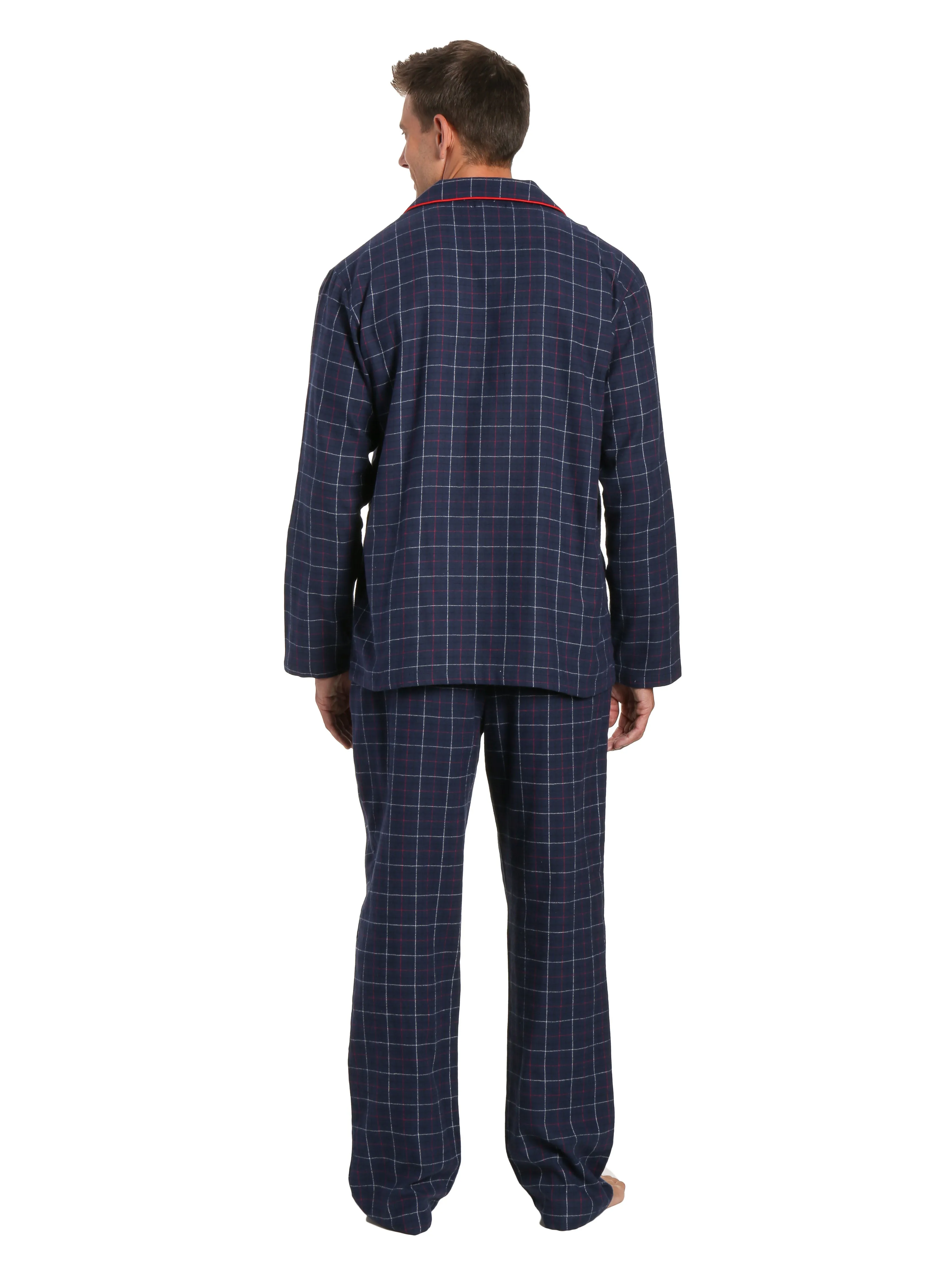 Men's 100% Cotton Flannel Pajama Set - Plaid Navy-Multi