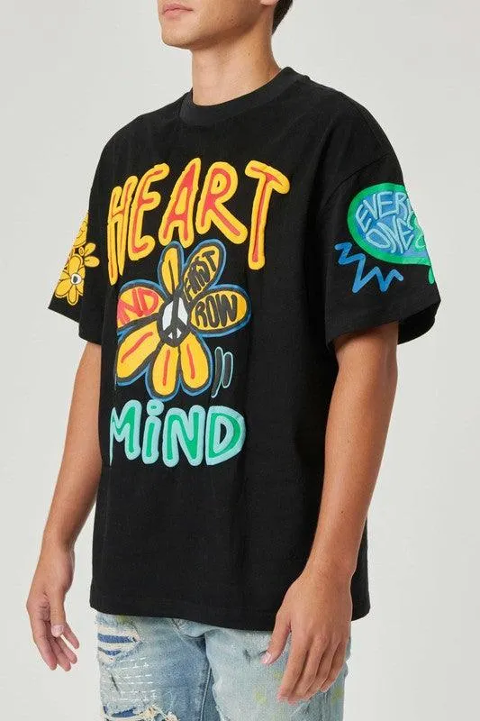 Mens Black Flower Puff Tee Shirt