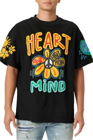 Mens Black Flower Puff Tee Shirt