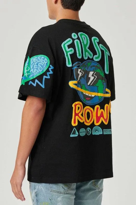 Mens Black Flower Puff Tee Shirt