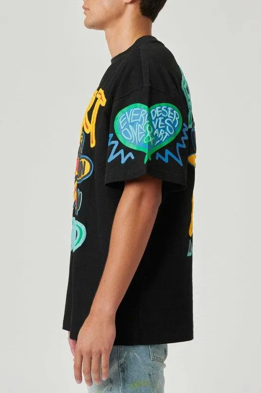 Mens Black Flower Puff Tee Shirt