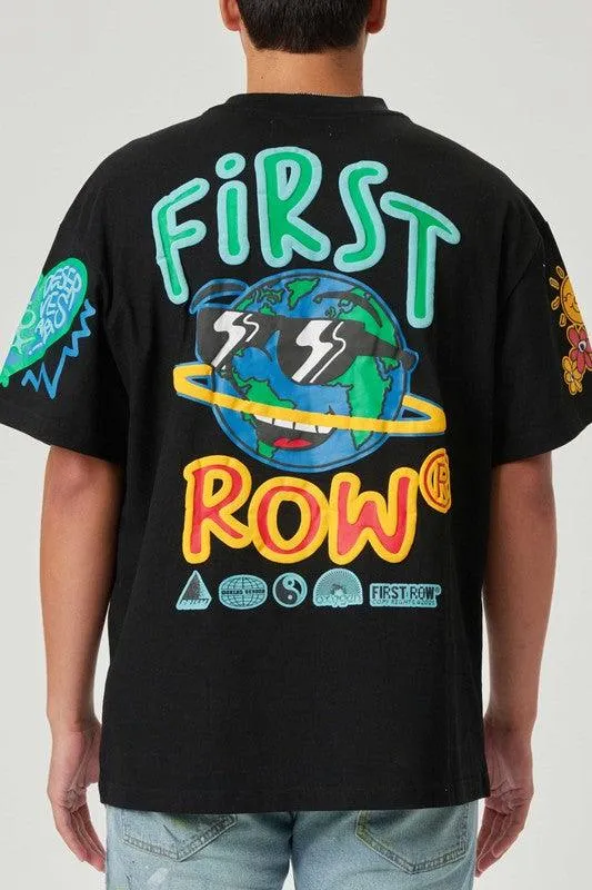 Mens Black Flower Puff Tee Shirt