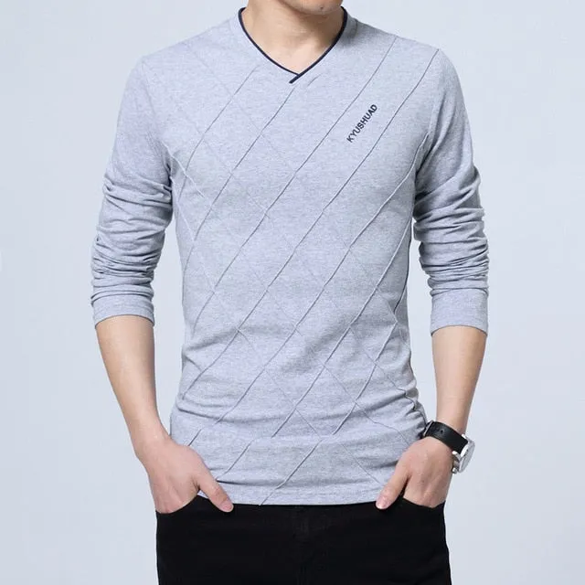 Mens Casual Slim Long Sleeve V Neck Top