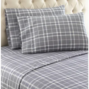 Micro Flannel Printed Deep-Pocket Sheet Set - Cal King/Carlton Plaid Gray