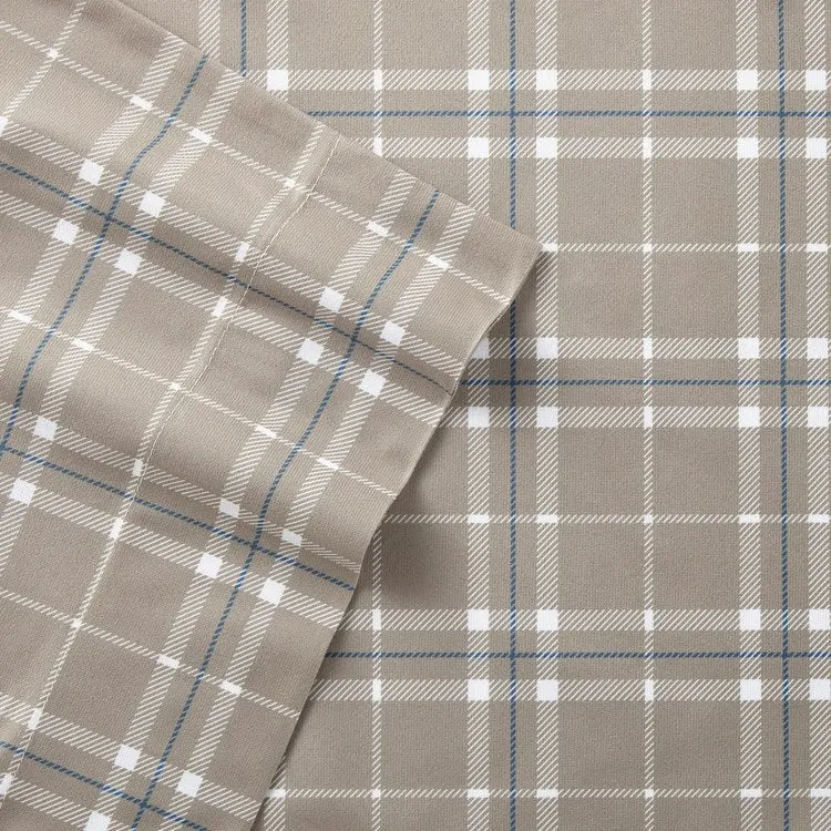 Micro Flannel Printed Deep-Pocket Sheet Set - Full/Carlton Plaid Bark