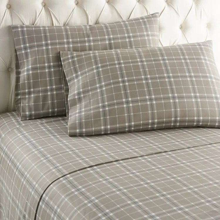 Micro Flannel Printed Deep-Pocket Sheet Set - Full/Carlton Plaid Bark