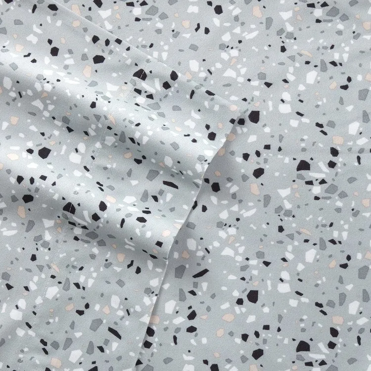 Micro Flannel Printed Deep-Pocket Sheet Set - Full/Terrazzo Light Gray