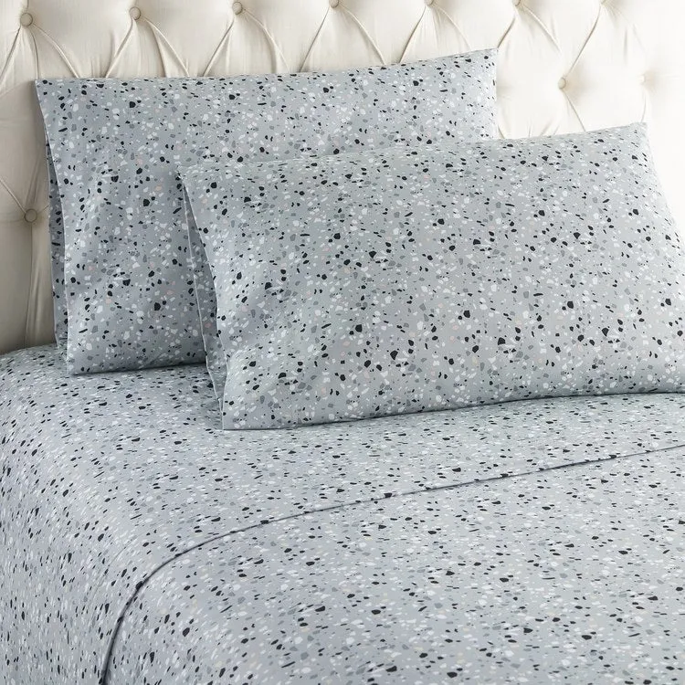 Micro Flannel Printed Deep-Pocket Sheet Set - Full/Terrazzo Light Gray