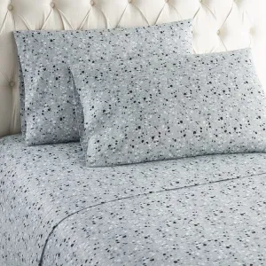 Micro Flannel Printed Deep-Pocket Sheet Set - Full/Terrazzo Light Gray