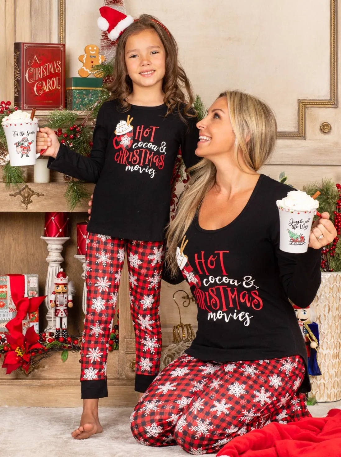 Mommy and Me Hot Cocoa and Christmas Movies Pajama Set
