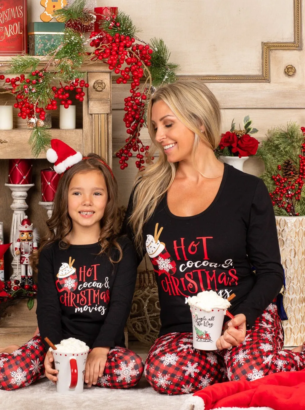 Mommy and Me Hot Cocoa and Christmas Movies Pajama Set
