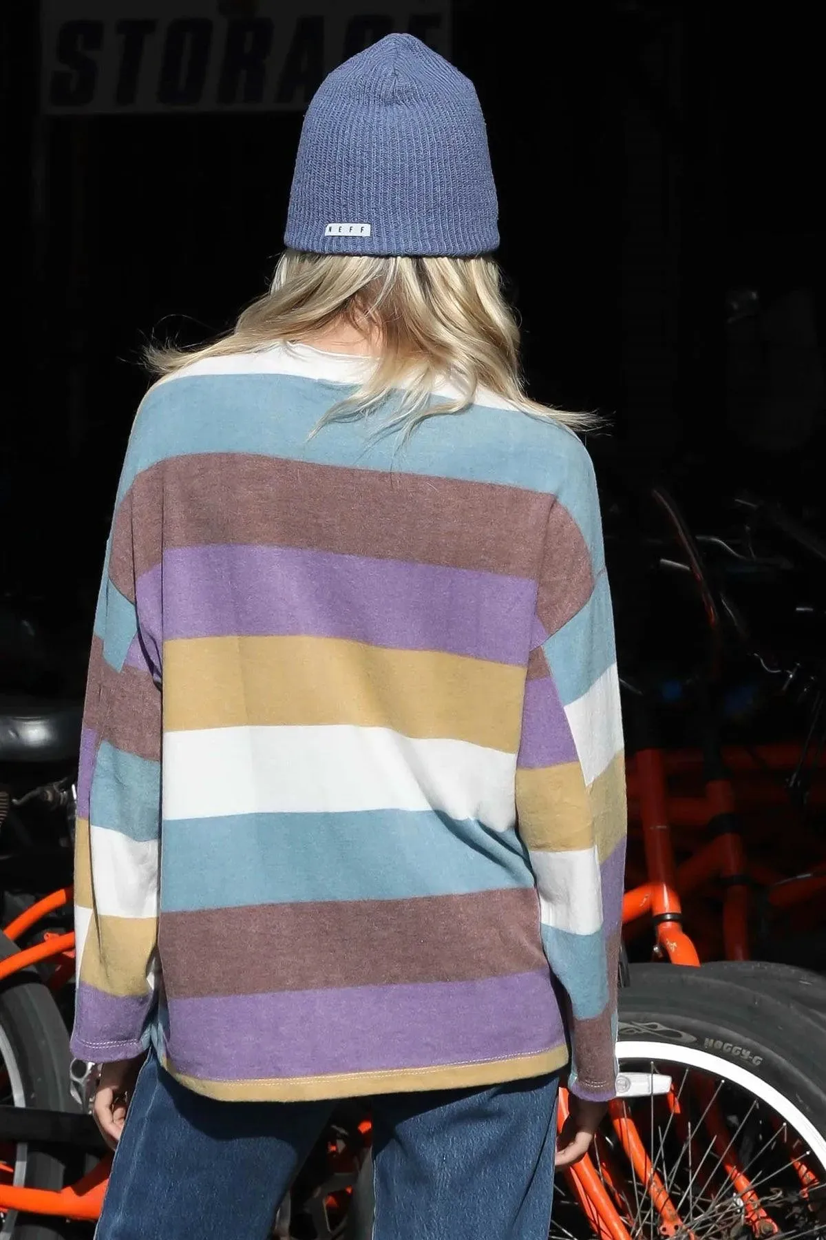 Multi Color Stripe Flannel Mock Neck Top /1-1-1