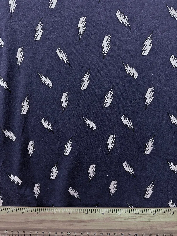 Navy Blue Lightning Print Double Brushed Jersey Knit Fabric