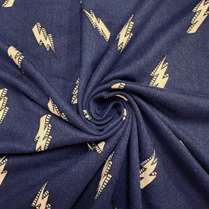 Navy Blue Lightning Print Double Brushed Jersey Knit Fabric