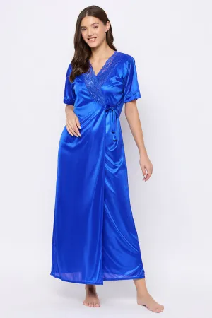 Navy Blue Satin 4 Pcs Nightwear