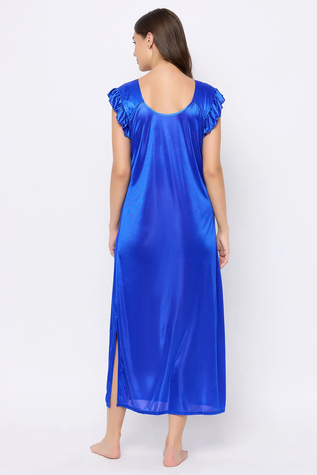 Navy Blue Satin 4 Pcs Nightwear