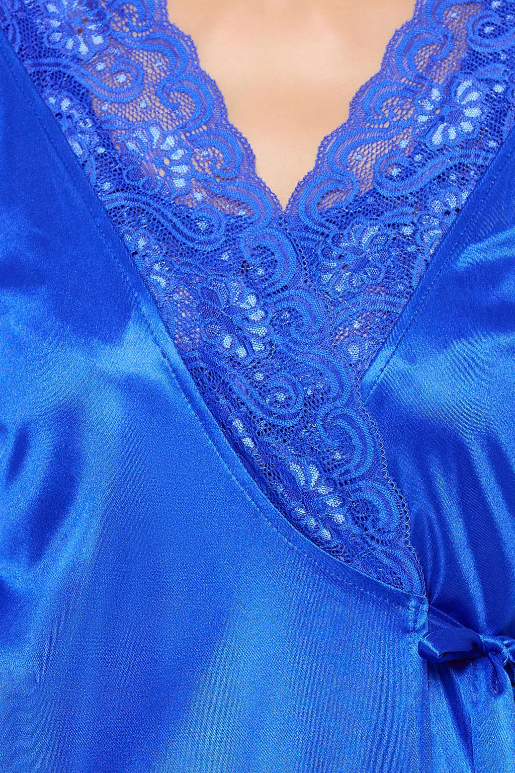 Navy Blue Satin 4 Pcs Nightwear