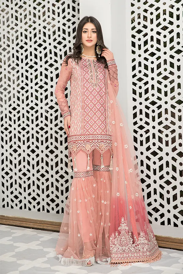 Pink Gharara Pakistani with Elegant Decorations #PF481