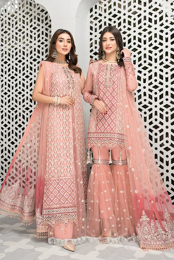 Pink Gharara Pakistani with Elegant Decorations #PF481