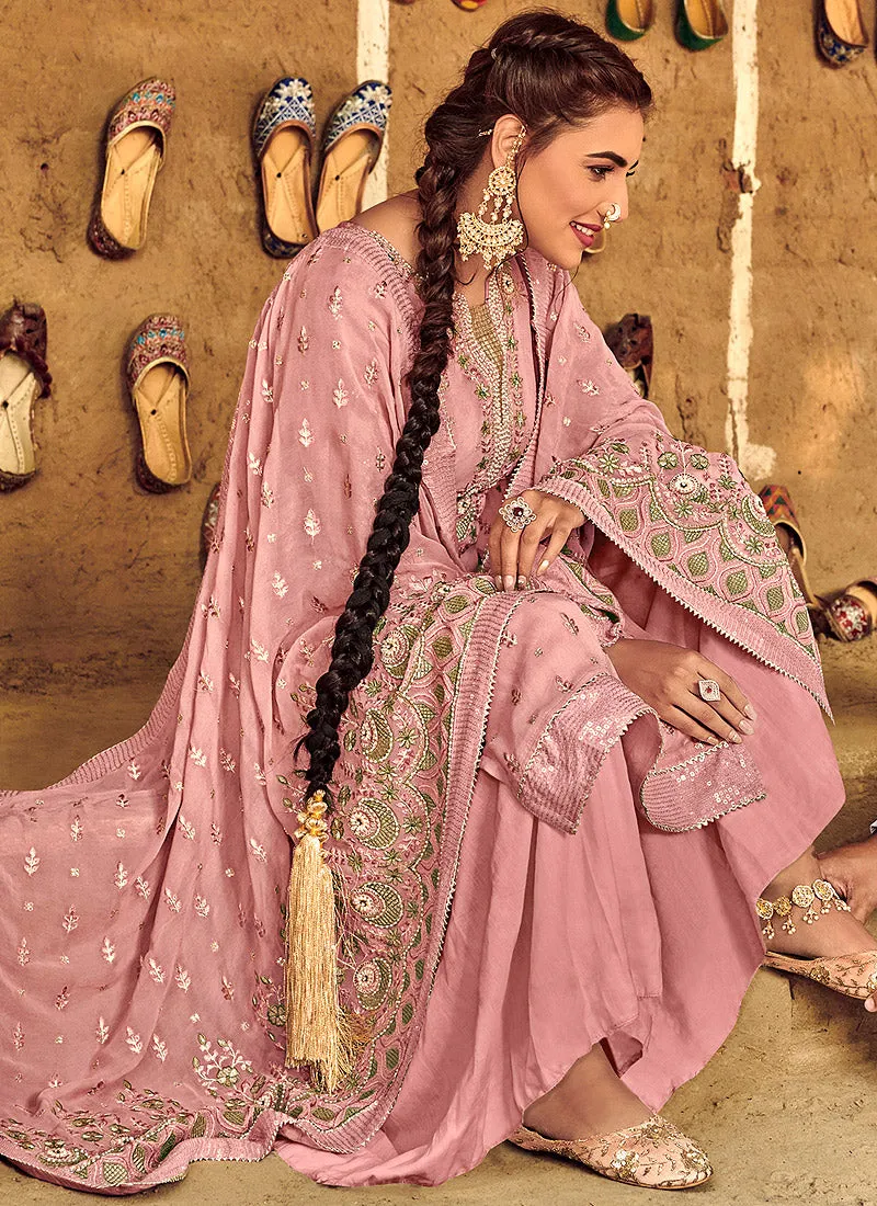 Pink Multi Embroidered Palazzo Suit