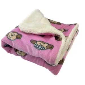 Pink Silly Monkey Fleece Dog Blanket
