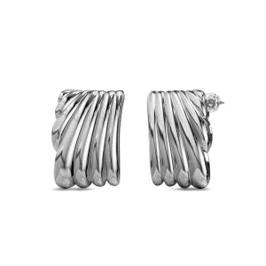 Pleated Angel White Gold layered Stud Earrings