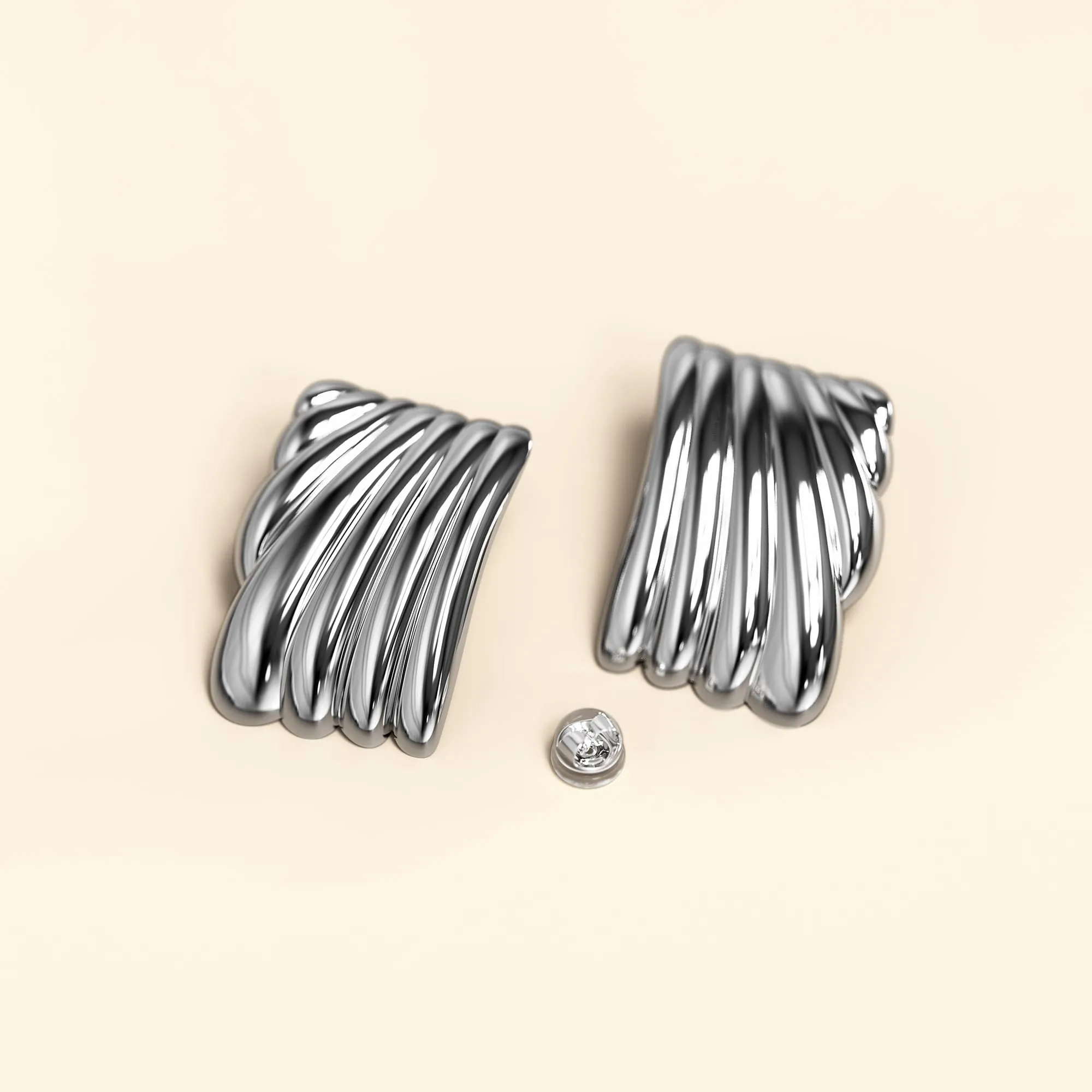 Pleated Angel White Gold layered Stud Earrings