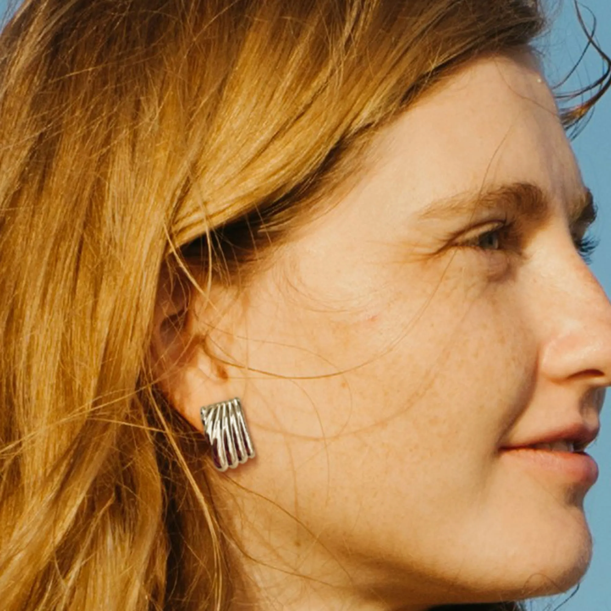 Pleated Angel White Gold layered Stud Earrings