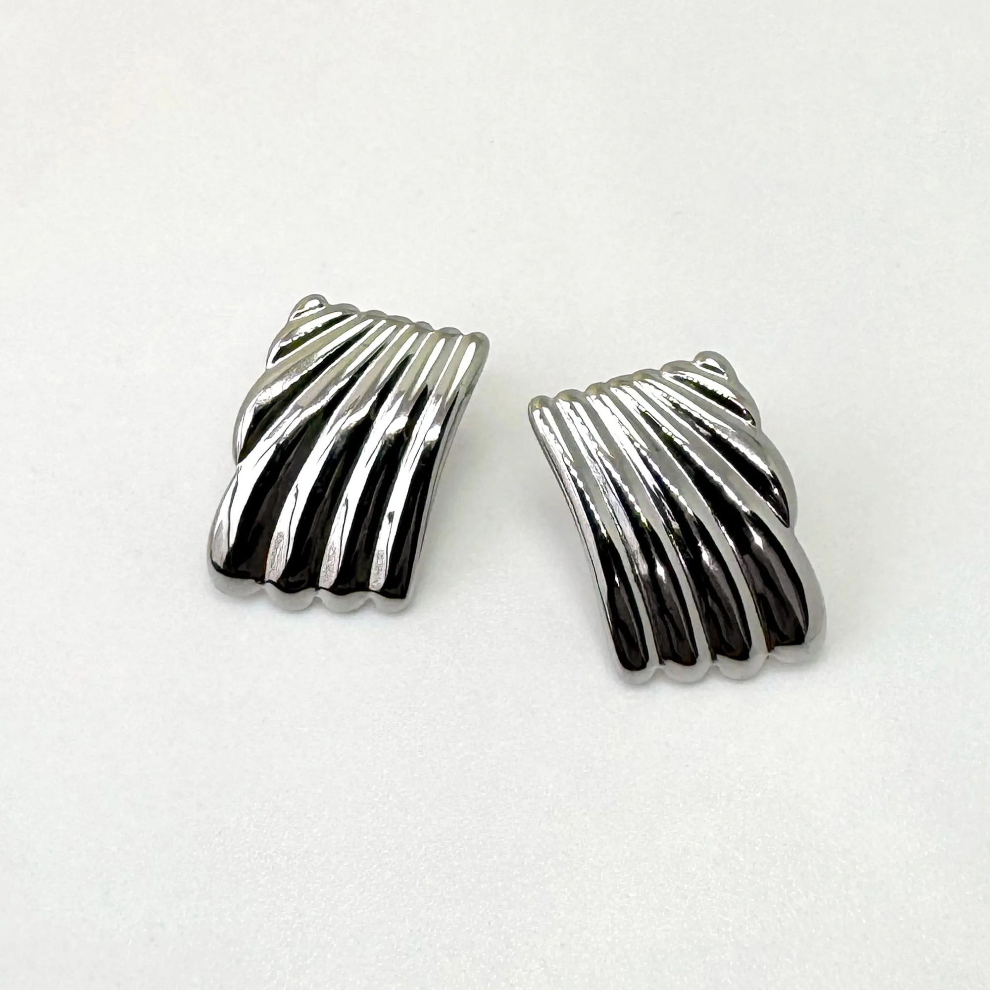 Pleated Angel White Gold layered Stud Earrings
