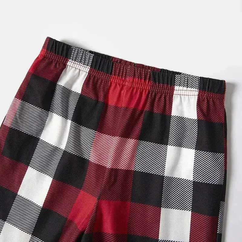 "2024 Family Christmas" Letter Print Red & Black & Grey & White Plaid Family Matching Pajamas