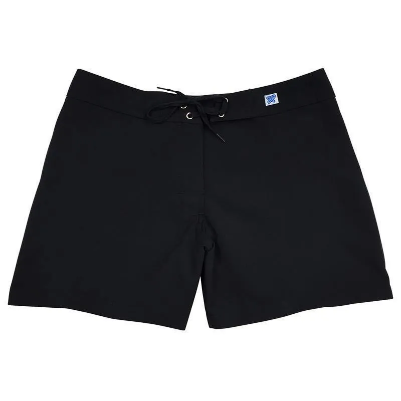 "A Solid Color" BEST SELLING Women's (Swim) Board Shorts - Regular Rise / 5" Inseam (Black Black Stitching)