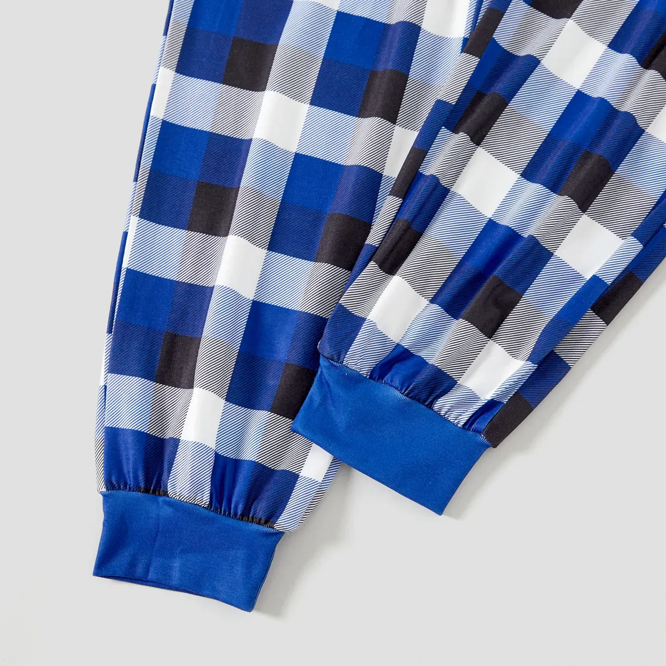 "Believe" in Snowflakes Blue Long Sleeves with Blue&White&Black Plaid Pants Family Matching Pajamas