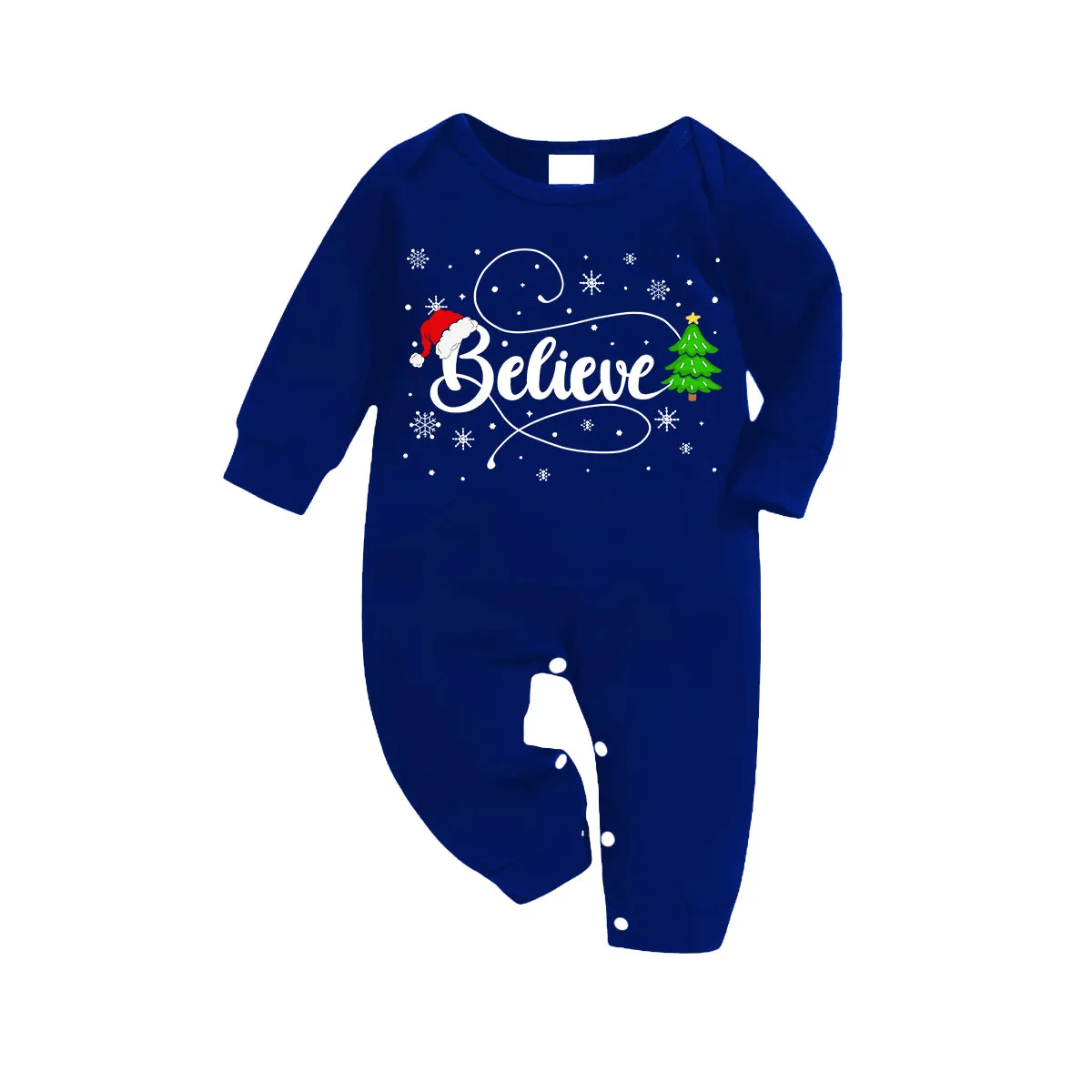 "Believe" in Snowflakes Blue Long Sleeves with Blue&White&Black Plaid Pants Family Matching Pajamas