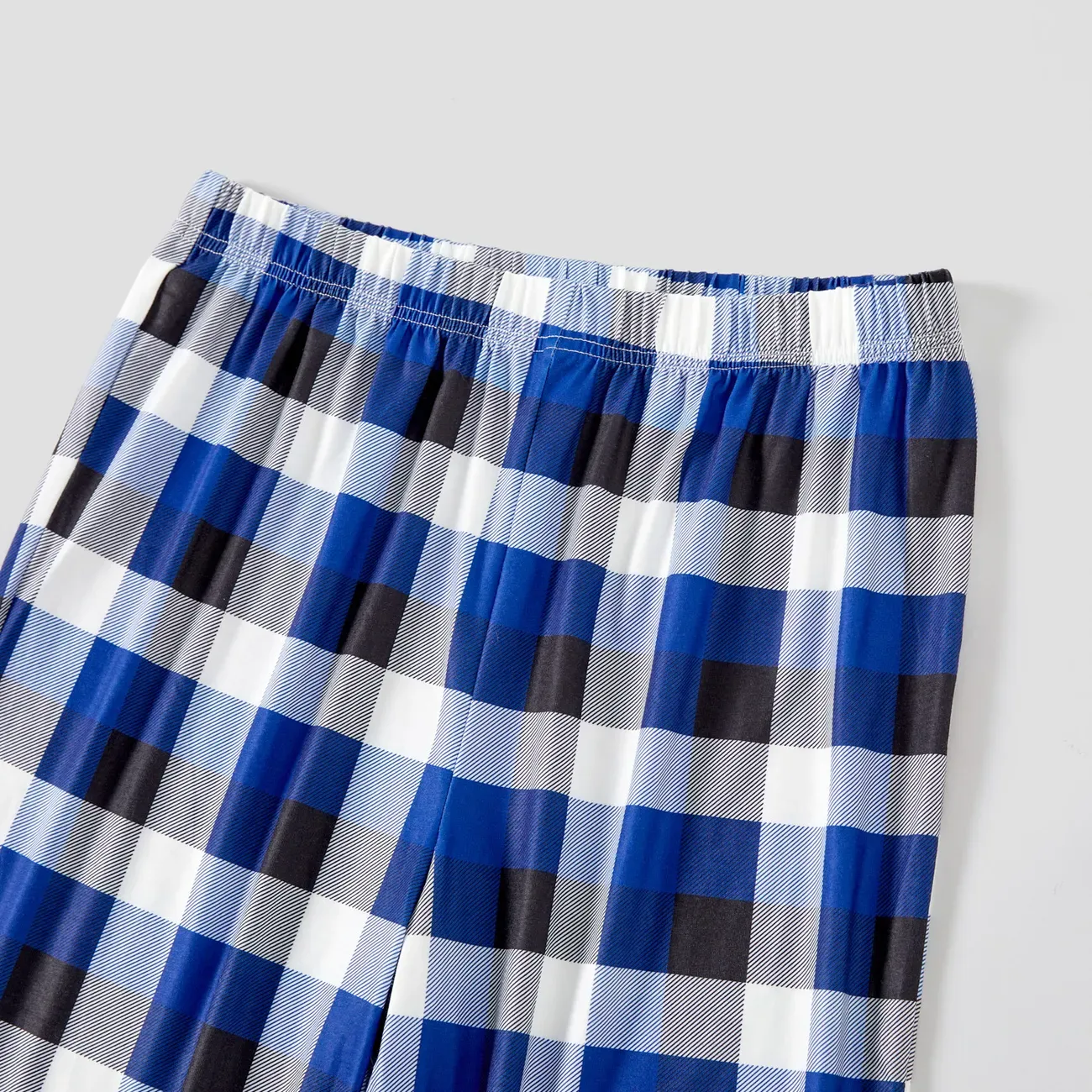 "Believe" in Snowflakes Blue Long Sleeves with Blue&White&Black Plaid Pants Family Matching Pajamas