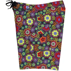 "Groovapalooza" Womens Board Shorts - Regular Rise / 10.5" Inseam (Black)
