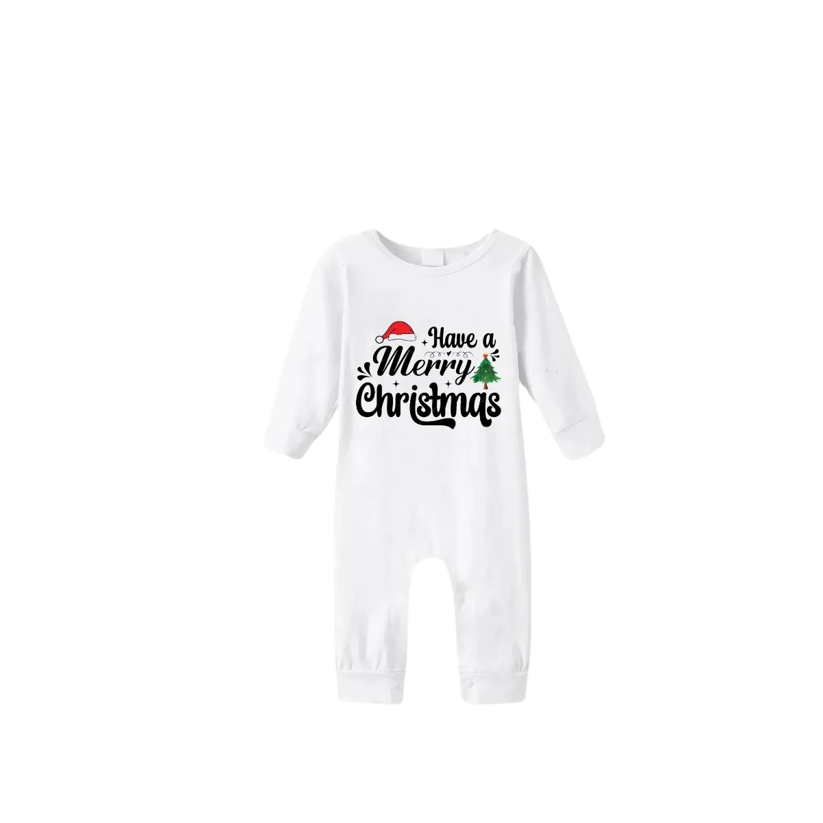 "Have a Merry Christmas" Letter Print White Long Sleeve Top with Red & Green Plaid Pants Family Matching Pajamas