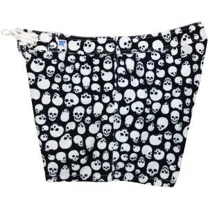 "Live to Ride" Skulls Print Womens Board (Swim) Shorts - 5" Inseam (Black White)