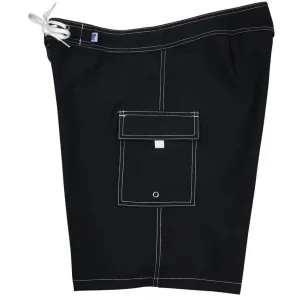 ""A Solid Color" BEST SELLING Women's Board Shorts - Regular Rise / 10.5" Inseam (Black White Stitching)