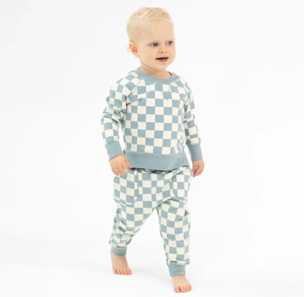 Raglan Sweatshirt And Jogger Set - Checkerboard Gray Mist
