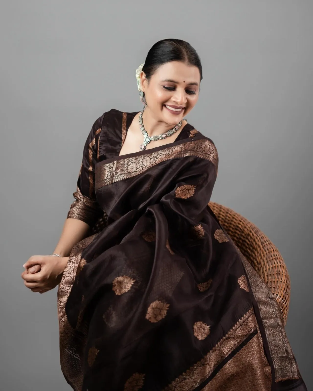 Ravishing Brown Soft Silk Saree With Designer Blouse Piece