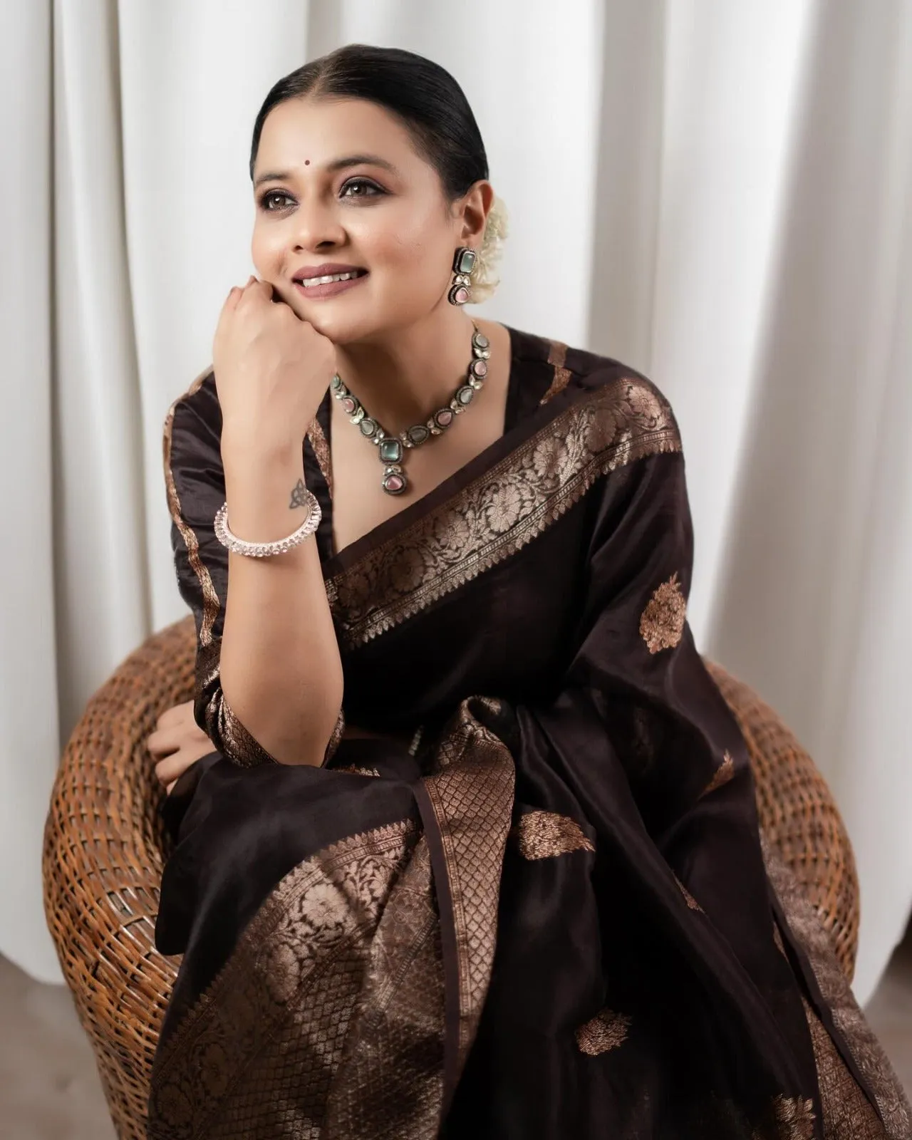Ravishing Brown Soft Silk Saree With Designer Blouse Piece