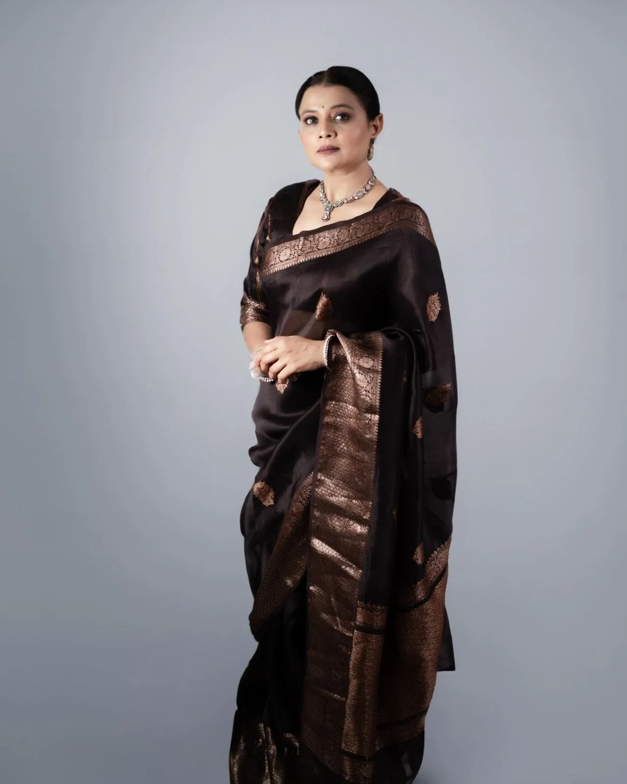 Ravishing Brown Soft Silk Saree With Designer Blouse Piece