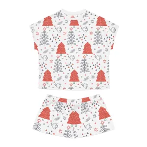 Red Christmas Tree Pajama Set - Womens Festive Two-Piece Sleepwear - Cozy Holiday Gift