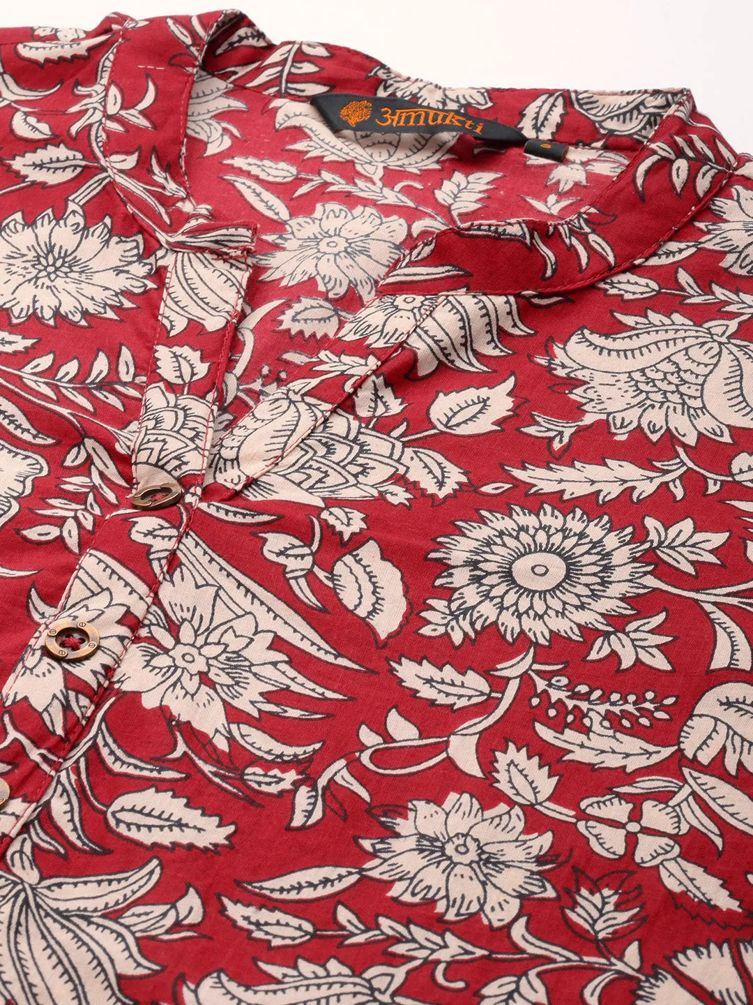 Red Floral Printed Cotton Tunic