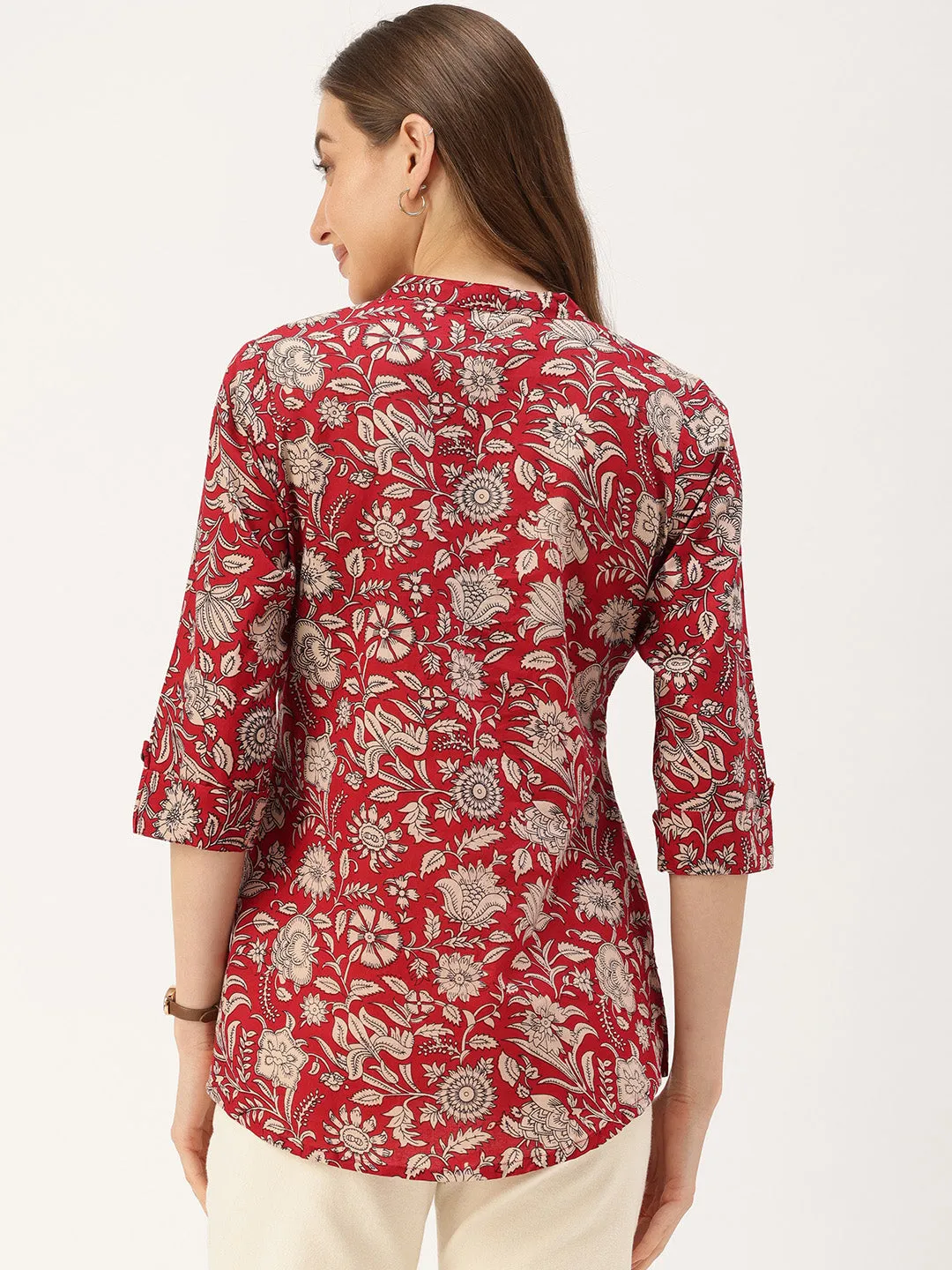 Red Floral Printed Cotton Tunic