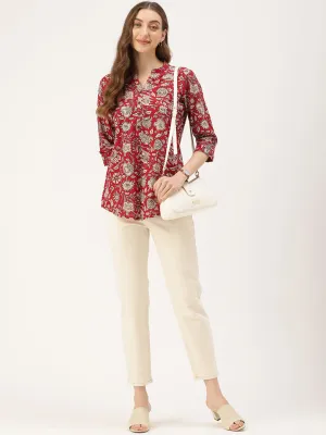 Red Floral Printed Cotton Tunic