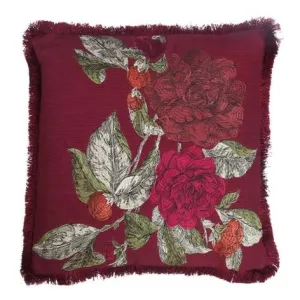 Roselie Embroidered Cranberry Cushion